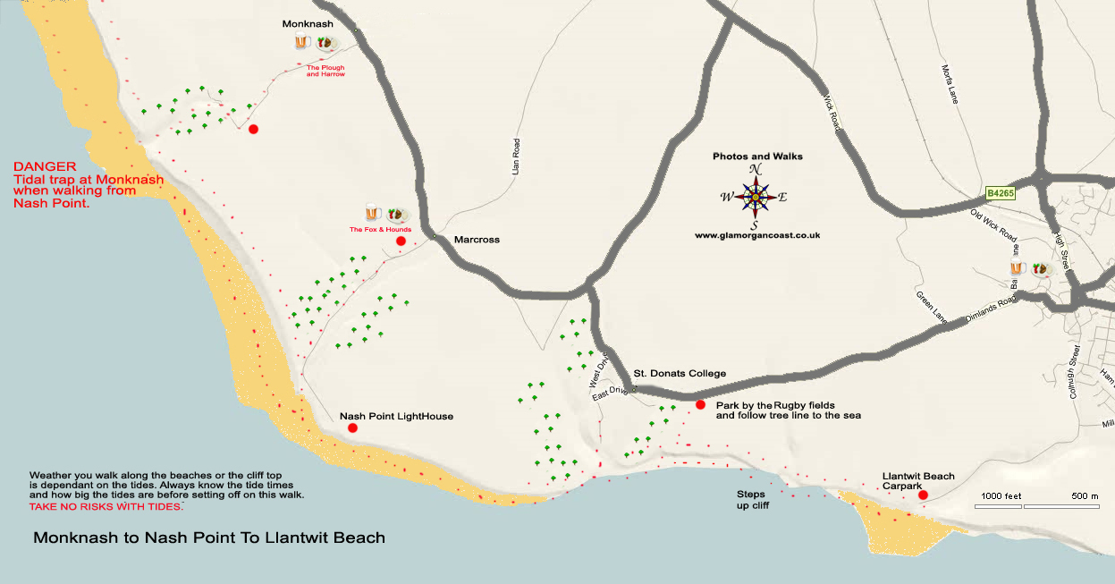 A Map of the Walk from Monknash to Llantwit Beach.
