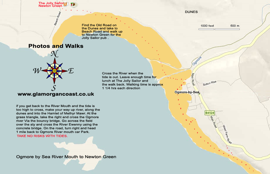 A Map of the Walk from Ogmore by Sea River Mouth